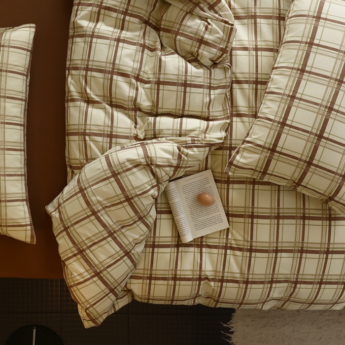 91家纺网 家纺一手货源 找家纺 梦可莱家居 2025新款全棉针织四件套【加大系列】 格纹