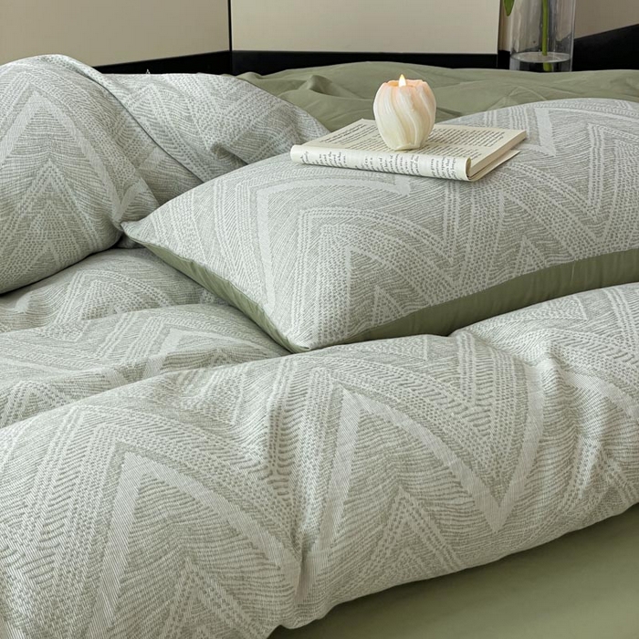 91家纺网 家纺一手货源 找家纺 ab家纺 2025新款全棉三层纱小提花四件套 伯爵-绿