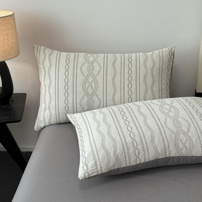 91家纺网 家纺一手货源 找家纺 ab家纺 2025新款全棉三层纱小提花四件套 暖阳-灰