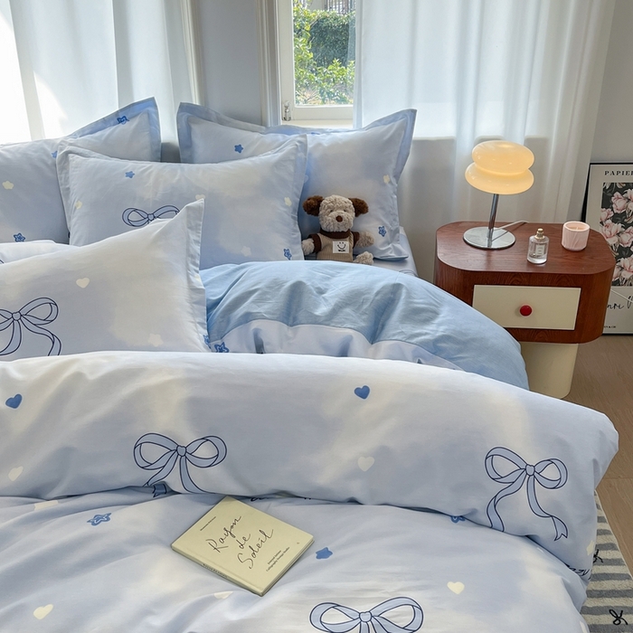 91家纺网 家纺一手货源 找家纺 菲梵家纺 2025新款小清新喷气印花全棉单品被套 蝶舞恋曲