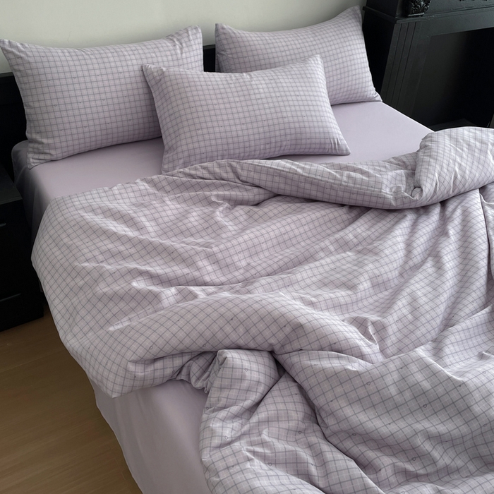 91家纺网 家纺一手货源 找家纺 仟网汇 2025新款小清新有氧针织棉双层纱系列四件套 心屿