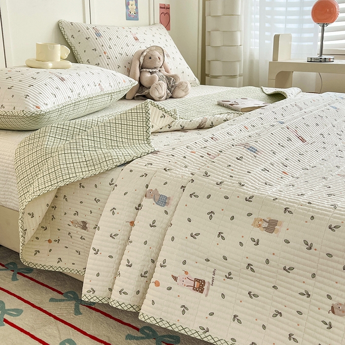 91家纺网 家纺一手货源 找家纺 沐纯家居  2025新款40支双面纯棉印花床盖三件套 小美好