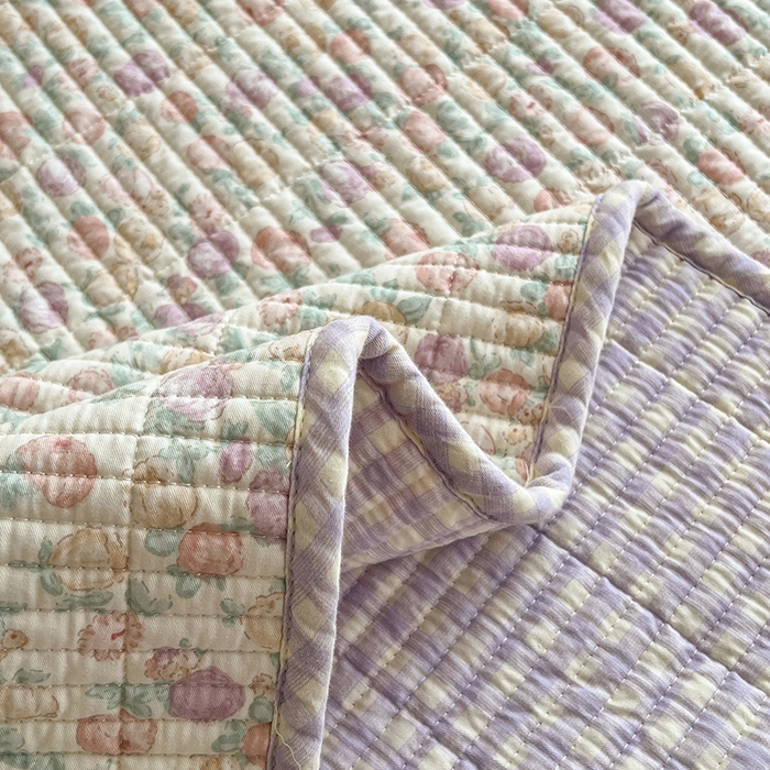 91家纺网 家纺一手货源 找家纺 沐纯家居  2025新款40支双面纯棉印花床盖三件套 紫韵