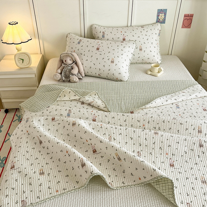 91家纺网 家纺一手货源 找家纺 沐纯家居  2025新款40支双面纯棉印花床盖三件套 小美好