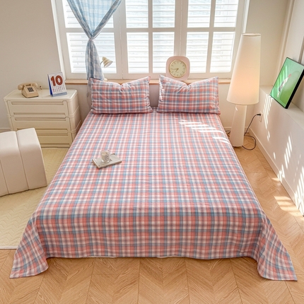 温眠 2025新款A类全棉色织水洗棉床单 星空粉