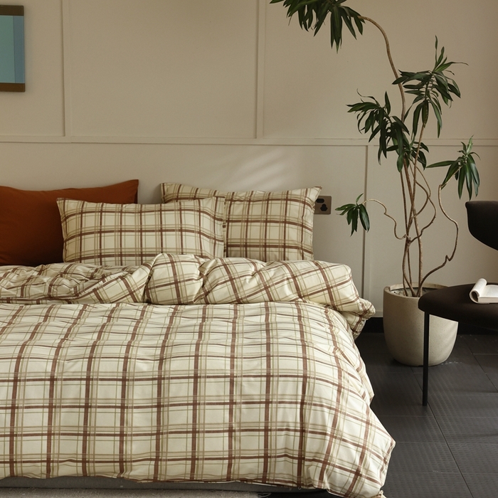 91家纺网 家纺一手货源 找家纺 梦可莱家居 2025新款全棉针织四件套【加大系列】 格纹