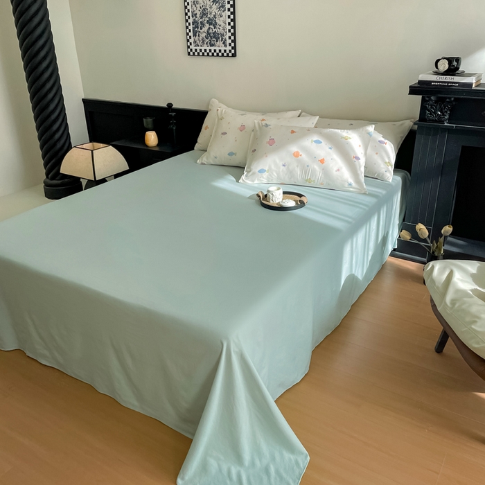 91家纺网 家纺一手货源 找家纺 仟网汇 2025新款小清新有氧针织棉双层纱系列四件套 小鱼多多