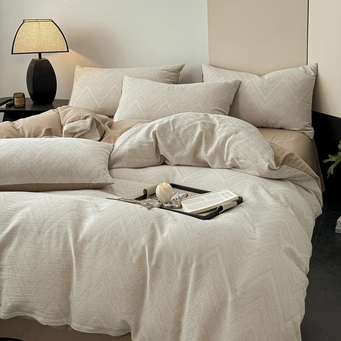 91家纺网 家纺一手货源 找家纺 ab家纺 2025新款全棉三层纱小提花四件套 伯爵-咖