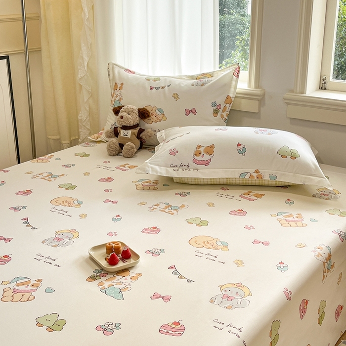 91家纺网 家纺一手货源 找家纺 菲梵家纺 2025新款小清新喷气印花全棉单品被套 可爱猫咪