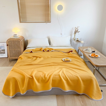 91家纺网 家纺一手货源 找家纺 尺素 2025新款针织棉夏被系列-马卡龙 马卡龙-姜黄