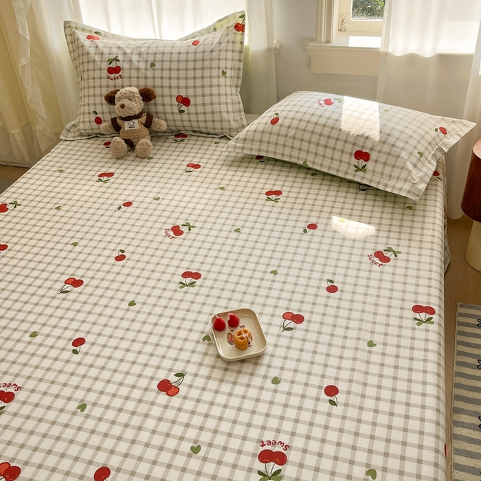 91家纺网 家纺一手货源 找家纺 菲梵家纺 2025新款小清新喷气印花全棉单品被套 爱心樱桃