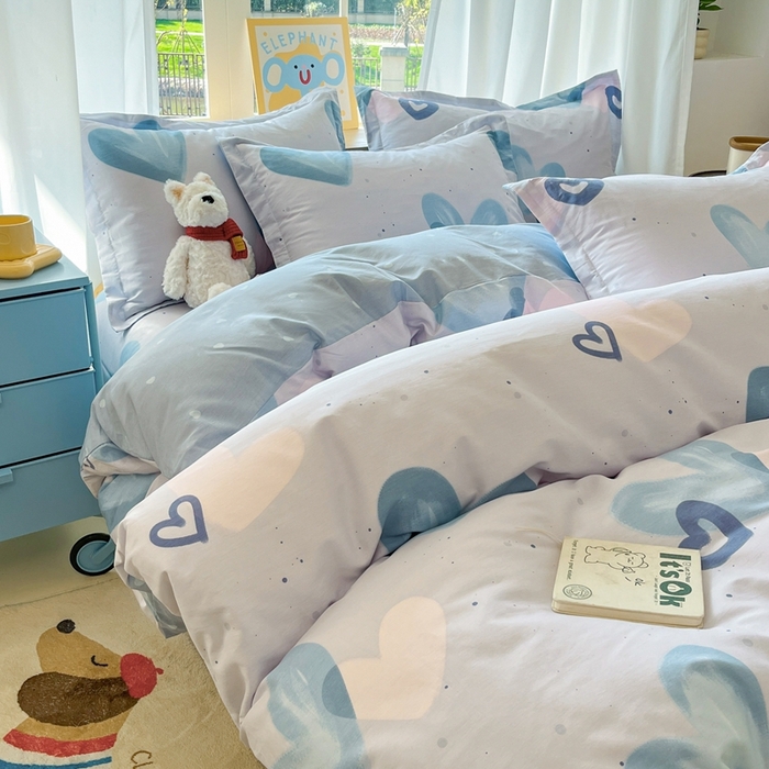 91家纺网 家纺一手货源 找家纺 菲梵家纺 2025新款小清新喷气印花全棉单品被套 浪漫心语