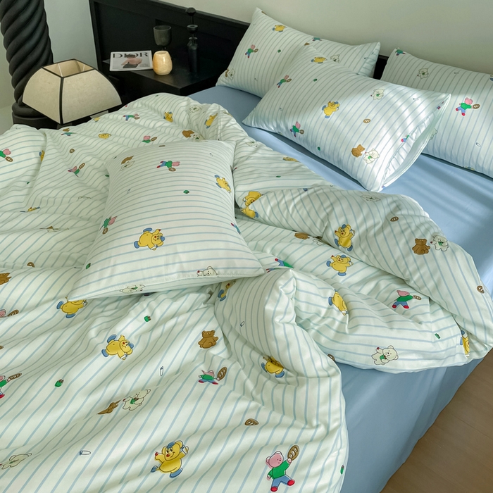 91家纺网 家纺一手货源 找家纺 仟网汇 2025新款小清新有氧针织棉双层纱系列四件套 小旺仔