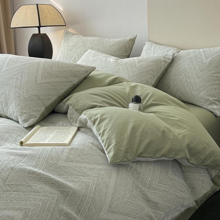 91家纺网 家纺一手货源 找家纺 ab家纺 2025新款全棉三层纱小提花四件套 伯爵-绿