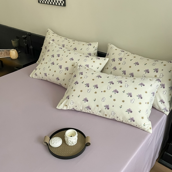 91家纺网 家纺一手货源 找家纺 仟网汇 2025新款小清新有氧针织棉双层纱系列四件套 鲜花小兔