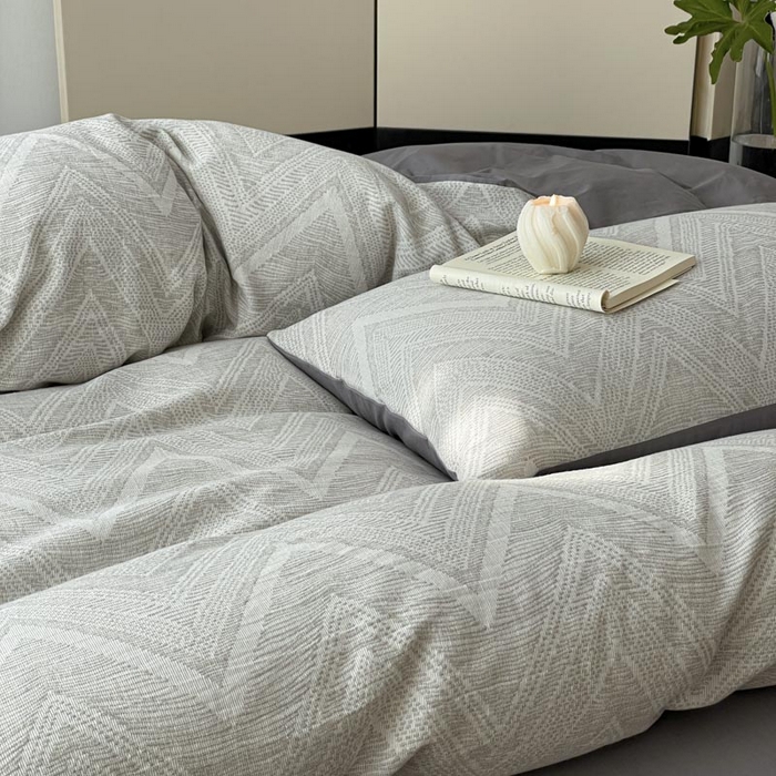 91家纺网 家纺一手货源 找家纺 ab家纺 2025新款全棉三层纱小提花四件套 伯爵-灰