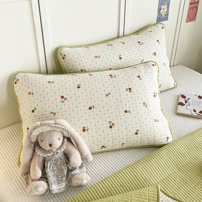 91家纺网 家纺一手货源 找家纺 沐纯家居  2025新款40支双面纯棉印花床盖三件套 樱桃芝士