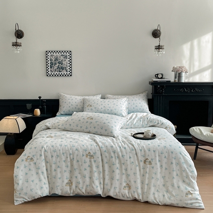 91家纺网 家纺一手货源 找家纺 （总）仟网汇 2025新款小清新有氧针织棉双层纱系列四件套