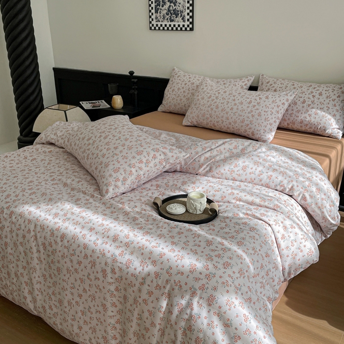 91家纺网 家纺一手货源 找家纺 仟网汇 2025新款小清新有氧针织棉双层纱系列四件套 微拉