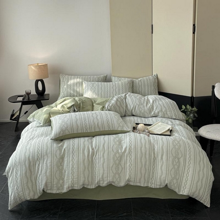 ab家纺 2025新款全棉三层纱小提花四件套 暖阳-浅绿