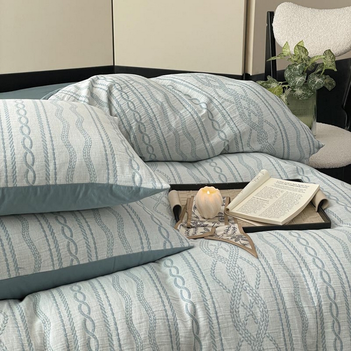 91家纺网 家纺一手货源 找家纺 ab家纺 2025新款全棉三层纱小提花四件套 暖阳-兰