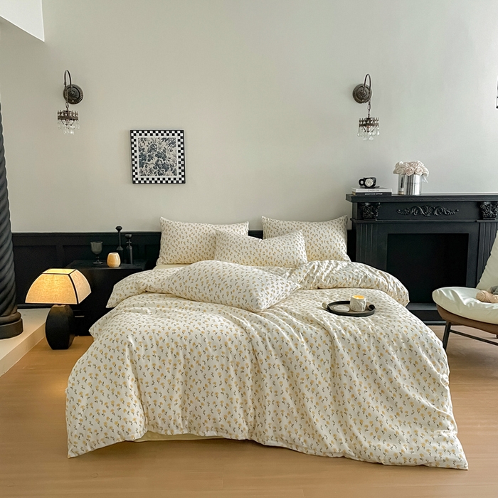 91家纺网 家纺一手货源 找家纺 仟网汇 2025新款小清新有氧针织棉双层纱系列四件套 小晴天