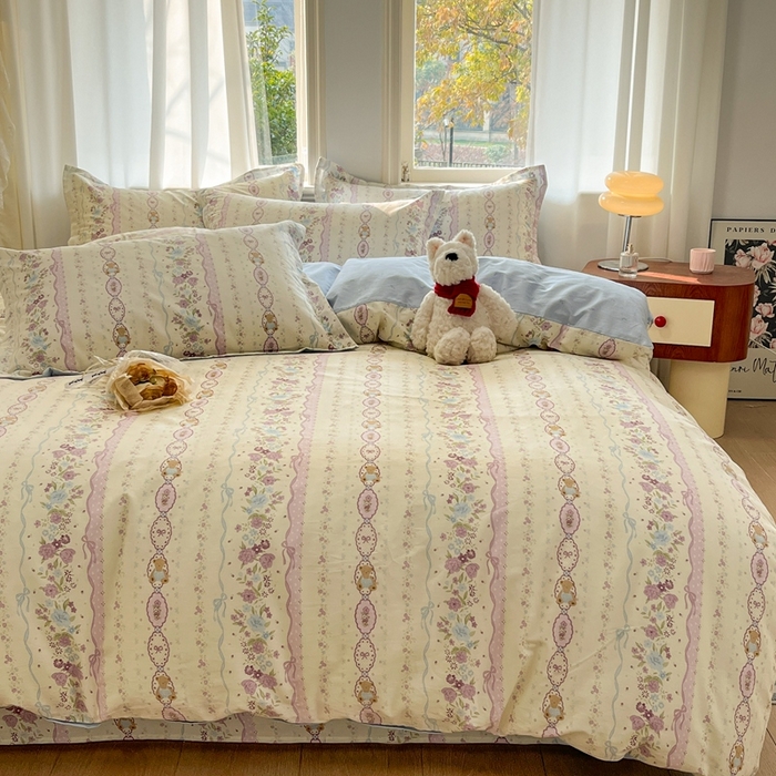 91家纺网 家纺一手货源 找家纺 菲梵家纺 2025新款小清新喷气印花全棉单品被套 紫藤蔓蔓