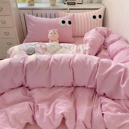 丽涵家纺 2025新品全棉多巴胺混搭水洗棉毛巾绣四件套 ins混搭2-樱花粉