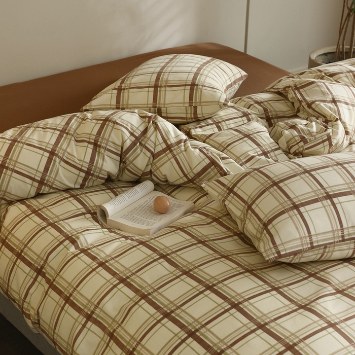 91家纺网 家纺一手货源 找家纺 梦可莱家居 2025新款全棉针织四件套【加大系列】 格纹