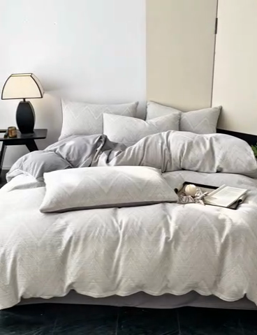 91家纺网 家纺一手货源 找家纺 ab家纺 2025新款全棉三层纱小提花四件套 伯爵-灰