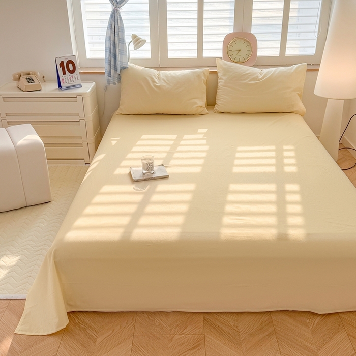 91家纺网 家纺一手货源 找家纺 温眠 2025新款A类全棉色织水洗棉床单 米黄