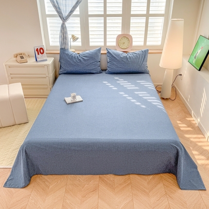 温眠 2025新款A类全棉色织水洗棉床单 牛仔蓝