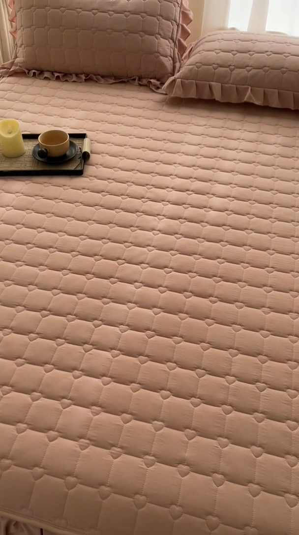 91家纺网 家纺一手货源 找家纺 笠裙家纺 2025新款防水款A类原棉水洗棉夹大豆棉加厚床裙-爱格系列 爱格-豆沙