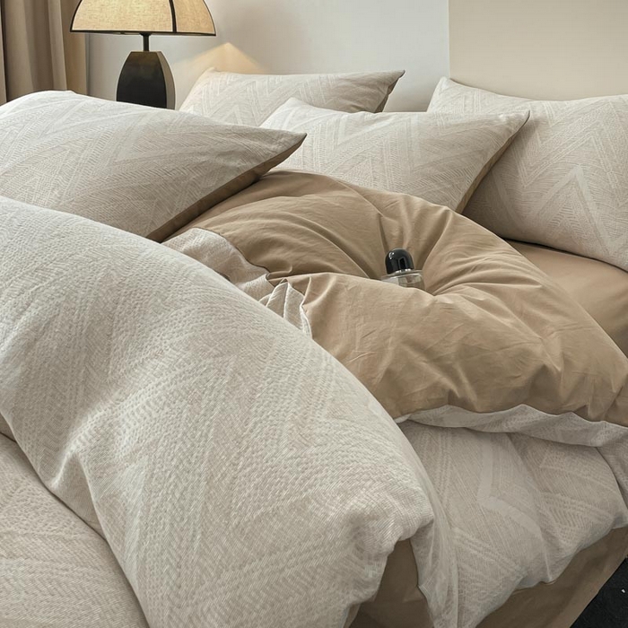 91家纺网 家纺一手货源 找家纺 ab家纺 2025新款全棉三层纱小提花四件套 伯爵-咖