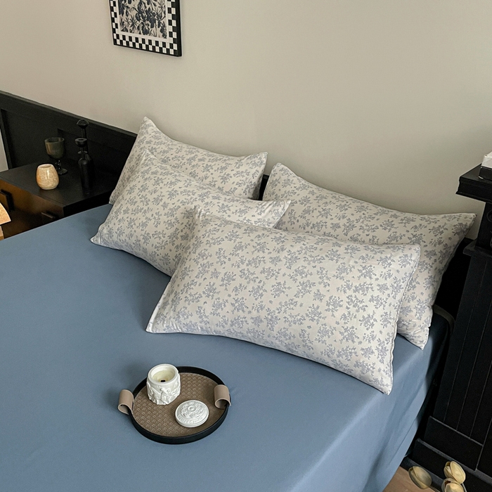 91家纺网 家纺一手货源 找家纺 仟网汇 2025新款小清新有氧针织棉双层纱系列四件套 萱花-兰