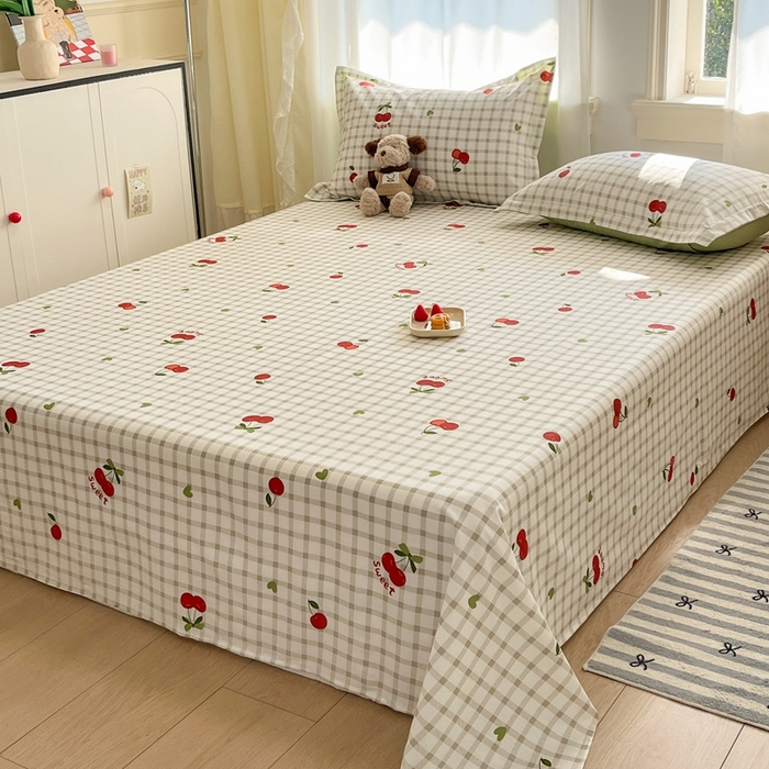 91家纺网 家纺一手货源 找家纺 菲梵家纺 2025新款小清新喷气印花全棉单品被套 爱心樱桃