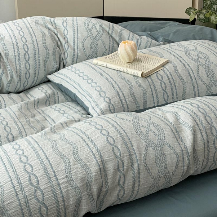 91家纺网 家纺一手货源 找家纺 ab家纺 2025新款全棉三层纱小提花四件套 暖阳-兰