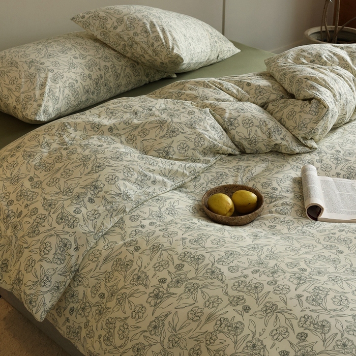 91家纺网 家纺一手货源 找家纺 梦可莱家居 2025新款全棉针织四件套【加大系列】 春晓绿