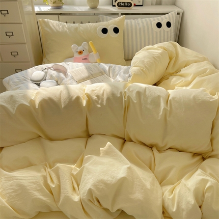 91家纺网 家纺一手货源 找家纺 丽涵家纺 2025新品全棉多巴胺混搭水洗棉毛巾绣四件套 ins混搭1-奶油黄