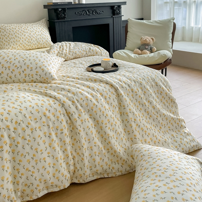 91家纺网 家纺一手货源 找家纺 仟网汇 2025新款小清新有氧针织棉双层纱系列四件套 小晴天