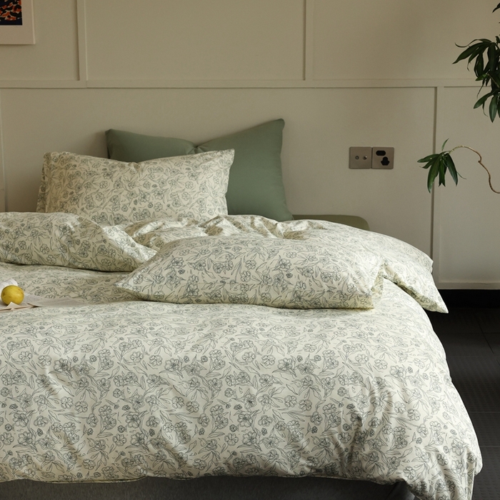 91家纺网 家纺一手货源 找家纺 梦可莱家居 2025新款全棉针织四件套【加大系列】 春晓绿