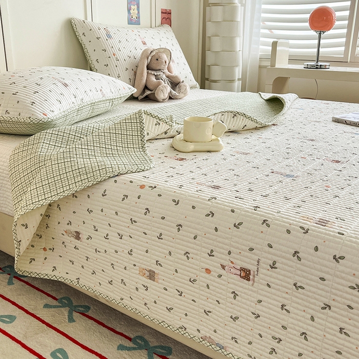 91家纺网 家纺一手货源 找家纺 沐纯家居  2025新款40支双面纯棉印花床盖三件套 小美好