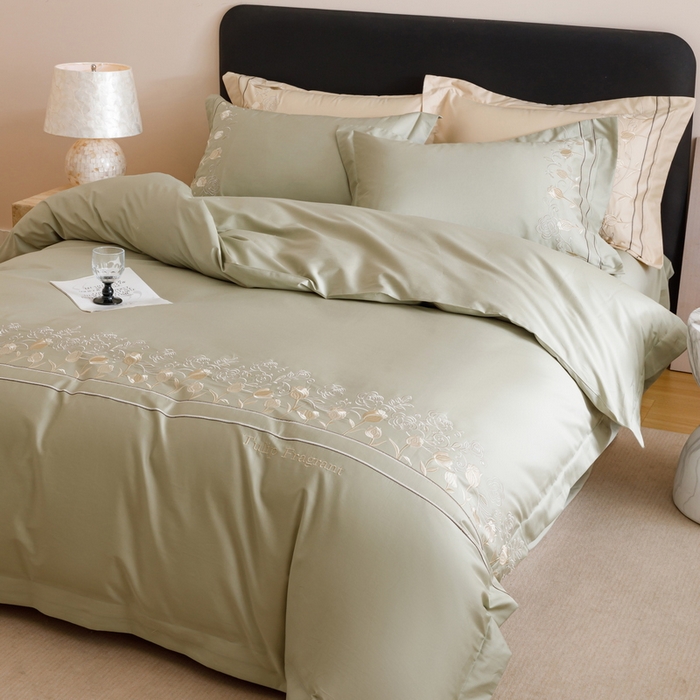 91家纺网 家纺一手货源 找家纺 艾莱家纺 2025新款A类100支长绒棉纯棉四件套-郁金香 郁金香-薄荷绿