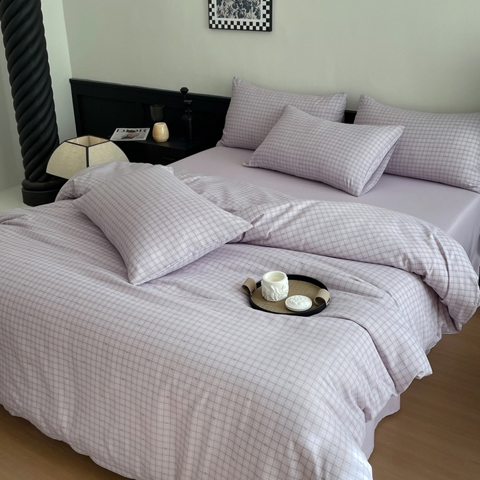 91家纺网 家纺一手货源 找家纺 仟网汇 2025新款小清新有氧针织棉双层纱系列四件套 心屿