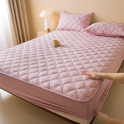 九亭家纺 2025新款A类全棉夹棉纯色床笠 轻奢-豆沙