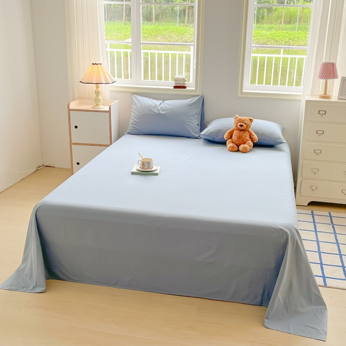 91家纺网 家纺一手货源 找家纺 韩巢家纺 2025新款格子纯色A类水洗棉床单单件 A类浅兰-床单