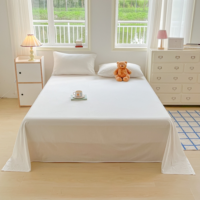 91家纺网 家纺一手货源 找家纺 韩巢家纺 2025新款格子纯色A类水洗棉床单单件 A类本白-床单