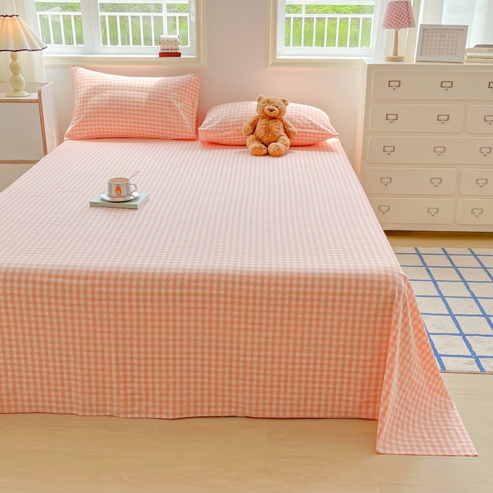 91家纺网 家纺一手货源 找家纺 韩巢家纺 2025新款格子纯色A类水洗棉床单单件 A类草莓格-床单