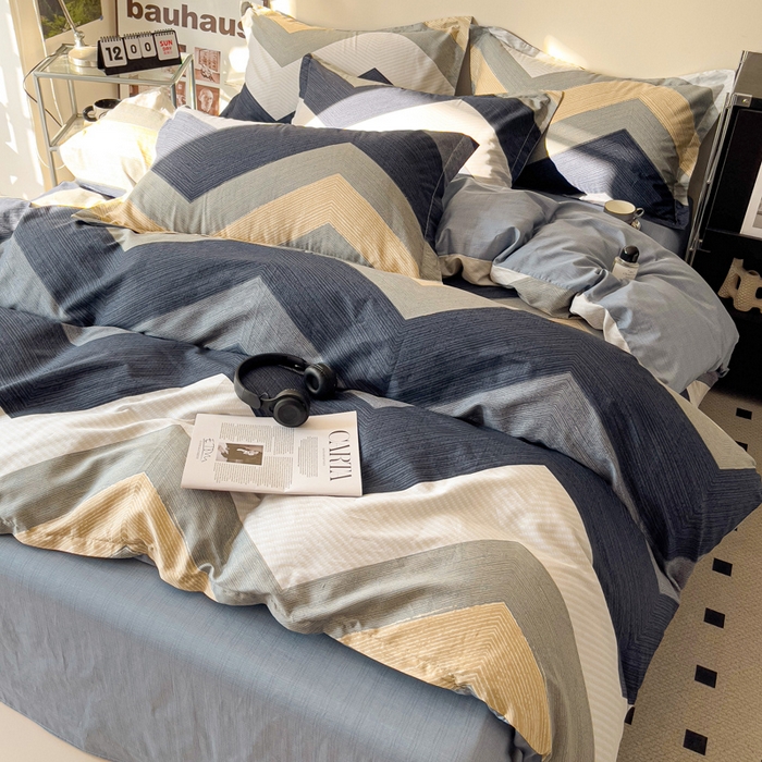 91家纺网 家纺一手货源 找家纺 盛馨 2025年高支高密全棉套件简约北欧风13372纯棉床笠四件套三件套 艾伦