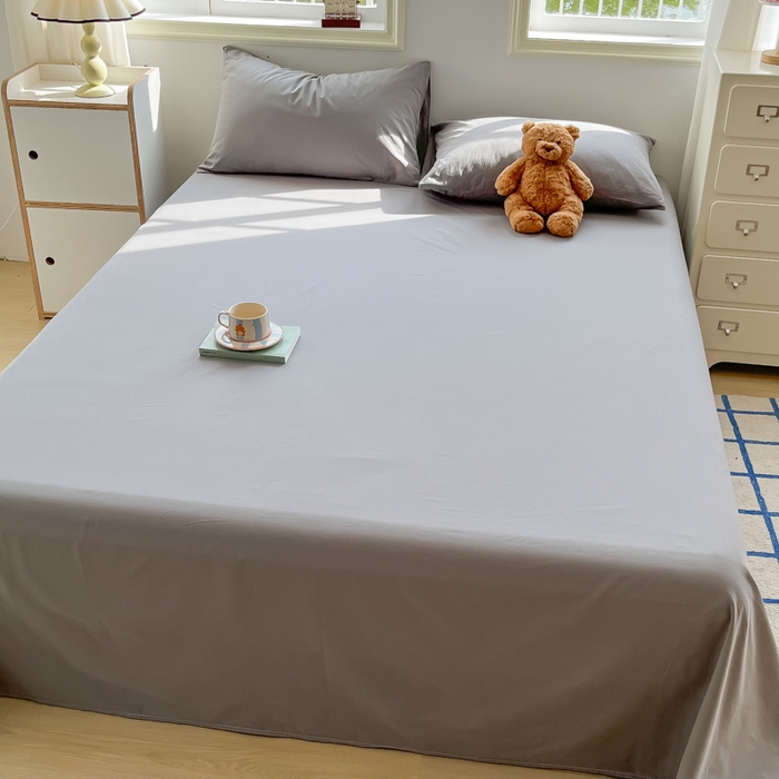 91家纺网 家纺一手货源 找家纺 韩巢家纺 2025新款格子纯色A类水洗棉床单单件 A类浅灰-床单